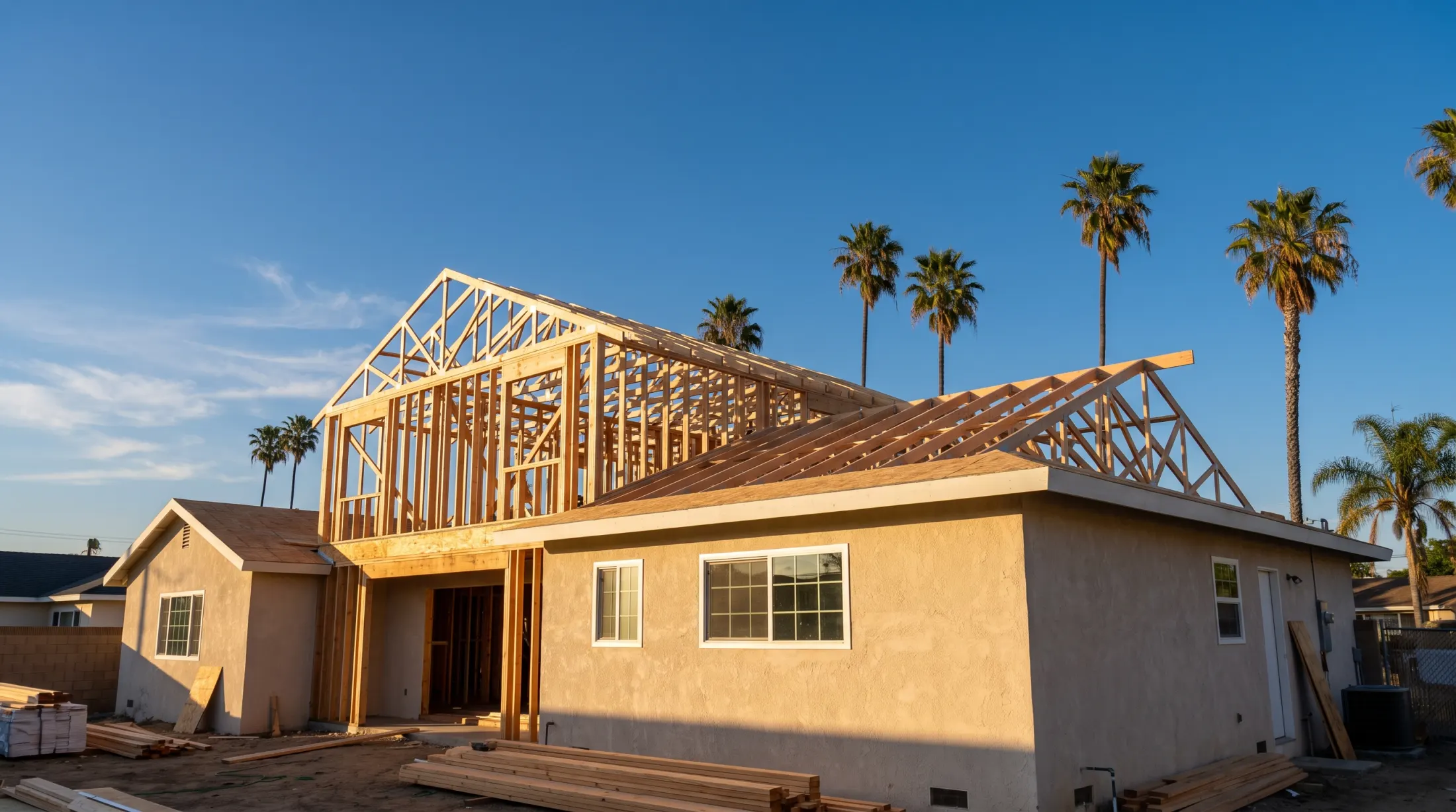 Home addition framing integrated with an existing Orange County residence