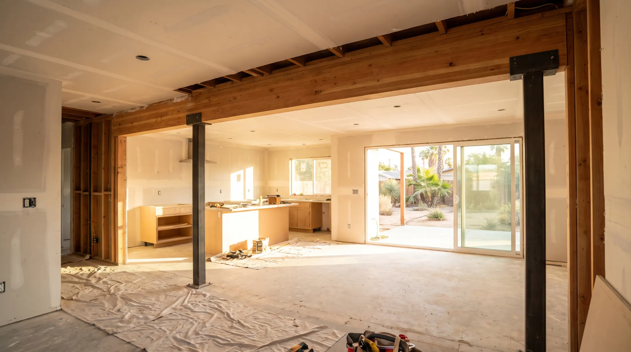 Interior framing for a load-bearing wall modification project